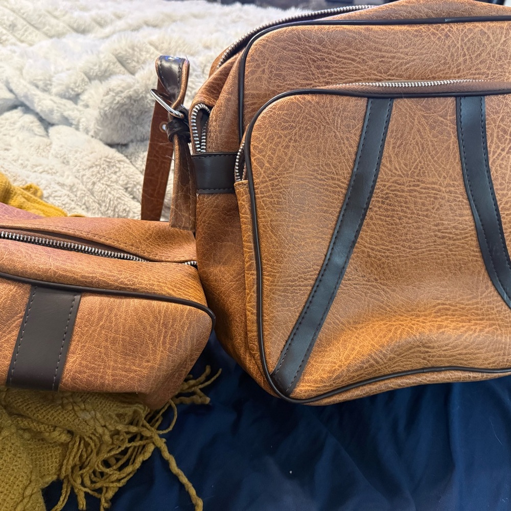Brown Leather Men's Bag Set
